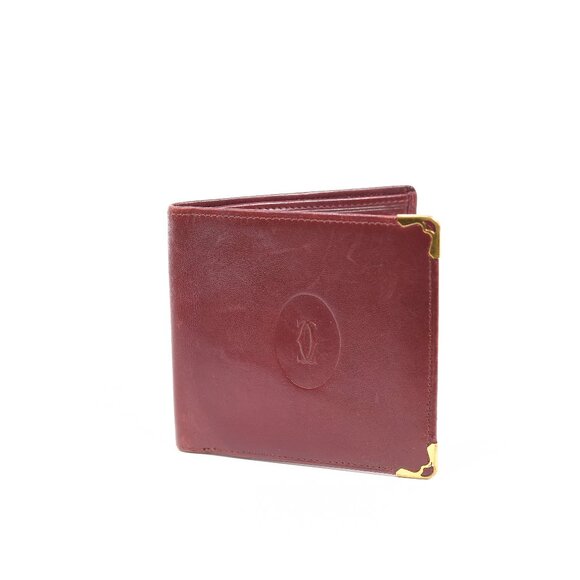 Cartier 80's Square Vintage Burgundy Leather Wallet with Gold Corner Accents - Picture 1 of 9
